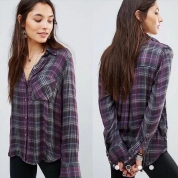 Free People Joplin plaid super soft flannel button down shirt M - Picture 1 of 9